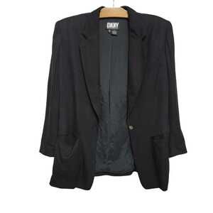 Vintage Designer Donna Karen New York Black Silk Blazer Jacket
